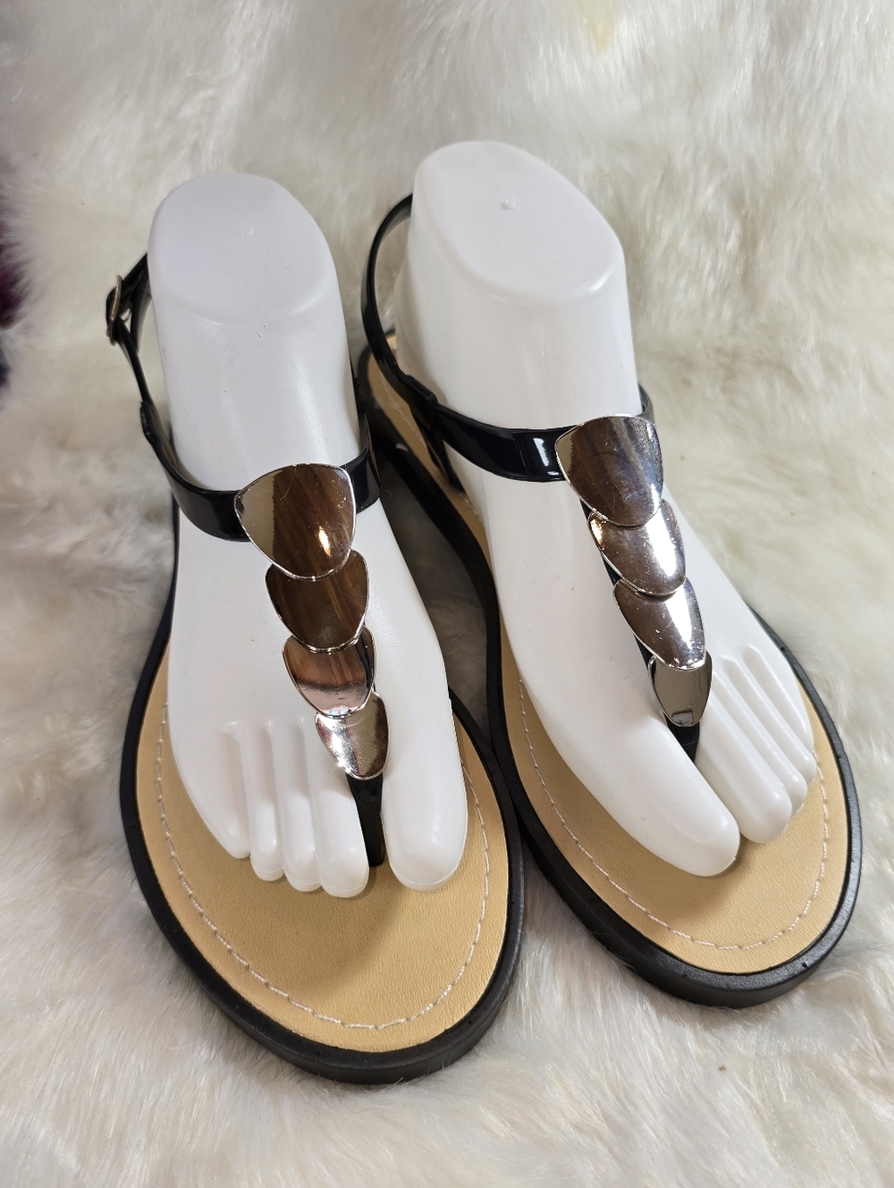 Chatties Womens Jelly/ Black Patent Thong Flip-Flop Sandals
